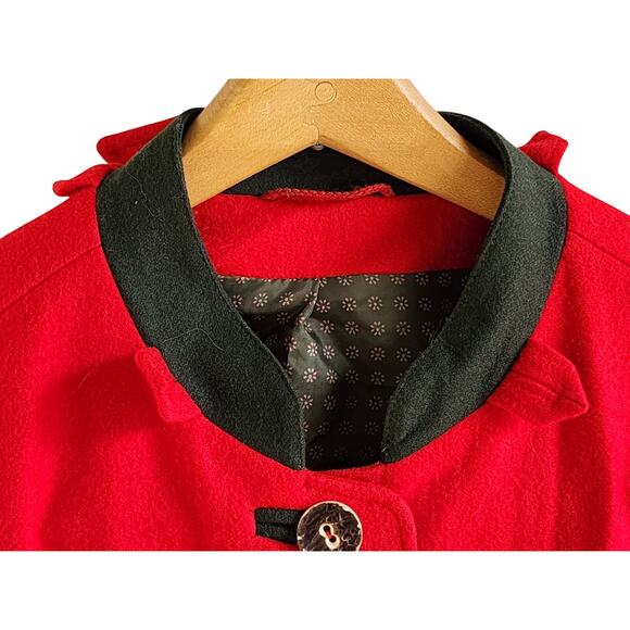 VTG 1970s Salzburg Austria Red Wool Cape Cloak Hooded Embroidered 38 - Picture 9 of 16